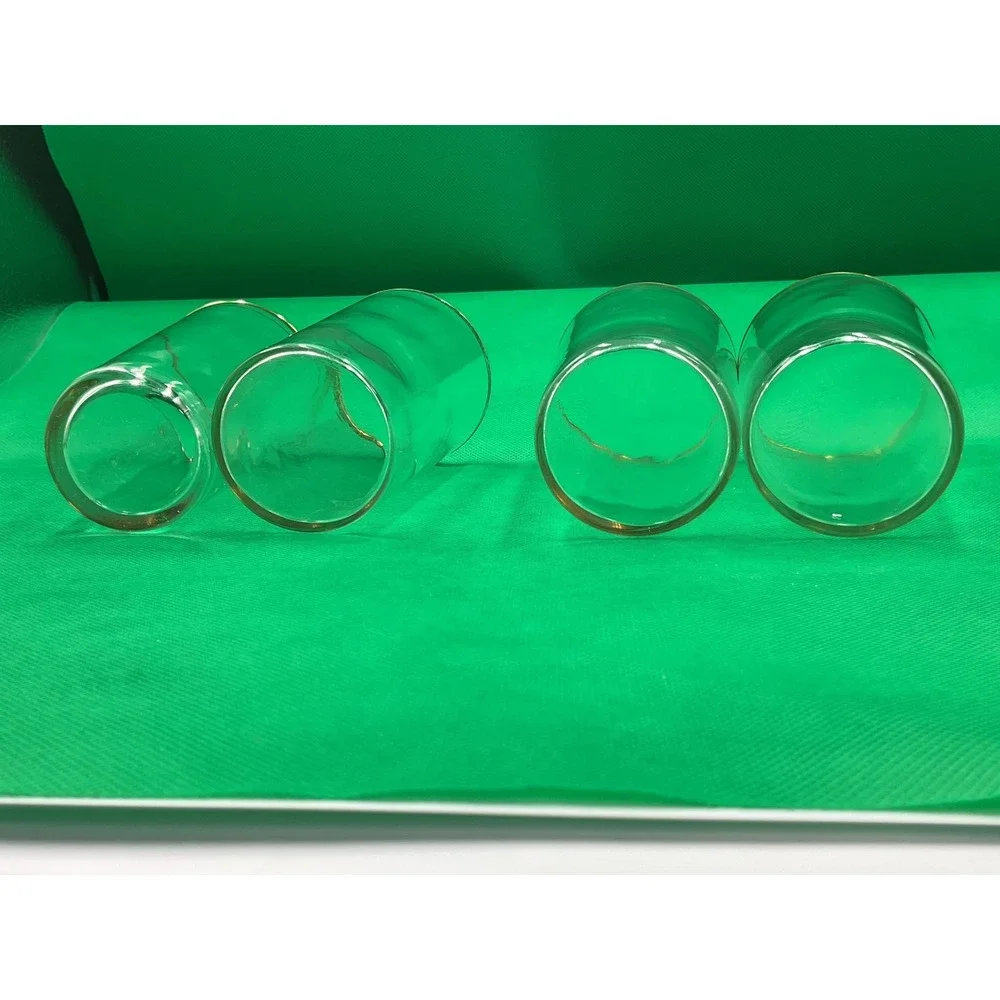 Vintage 1930s Gold‐Gilded Rim Juice Glasses – Set of 4 – Clear Glass with Gold B